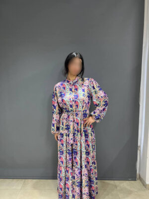 Yaprak Desenli Pembe Elbise-2